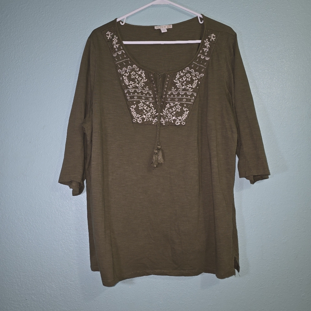 Westport Green Olive 3/4 Sleeve Blouse